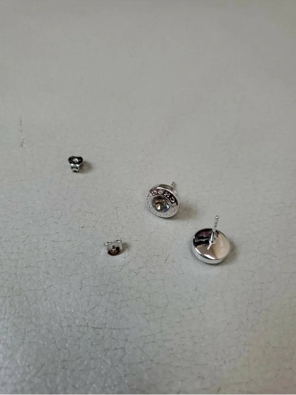 Coach Silver-Tone Crystal Stud Earrings with White Coach Drawstring Pouch - Picture 7 of 8
